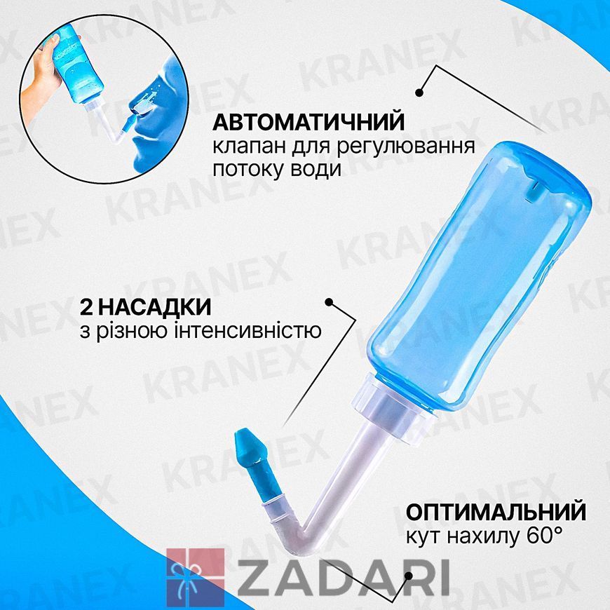 Пляшка для промивання носа, Назальний аспіратор для дітей та дорослих блакитний 300мл NS958-1BT