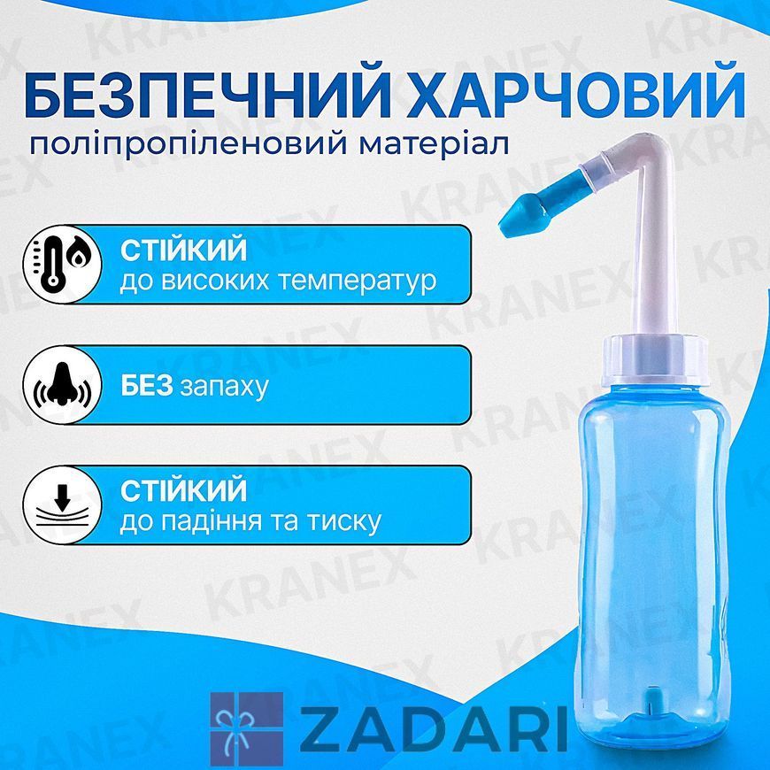 Пляшка для промивання носа, Назальний аспіратор для дітей та дорослих блакитний 300мл NS958-1BT