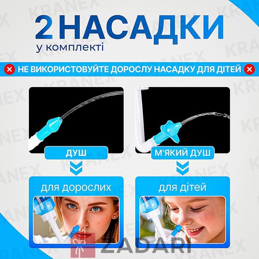 Пляшка для промивання носа, Назальний аспіратор для дітей та дорослих блакитний 300мл NS958-1BT