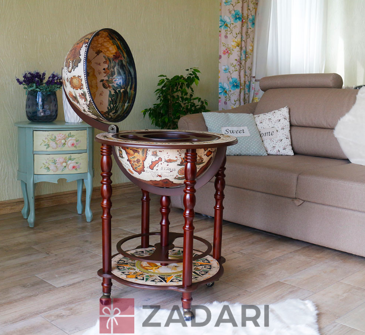 Глобус бар напольный Карта мира беж-кофе сфера 40 см Grand Present 40003WN13