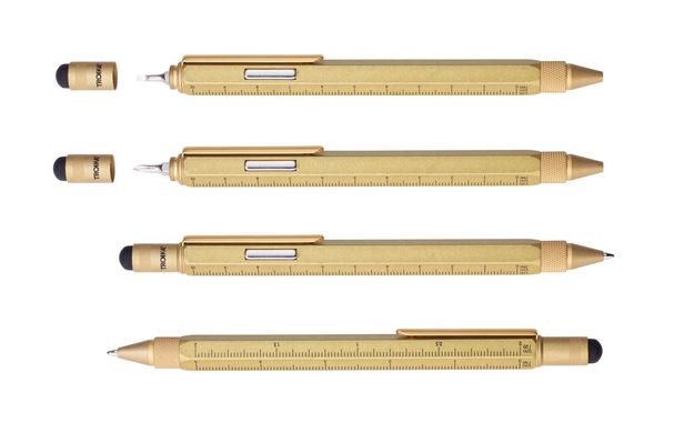Ручка шариковая-стилус "Construction" с линейкой, уровнем и отверткой, золотая