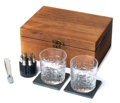 Набор для виски в деревянной шкатулке (2 стакана, 2 подставки, пули для охлаждения 6 шт и щипцы) 980042