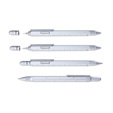 Ручка шариковая-стилус "Construction" с линейкой, уровнем и отверткой, серебро