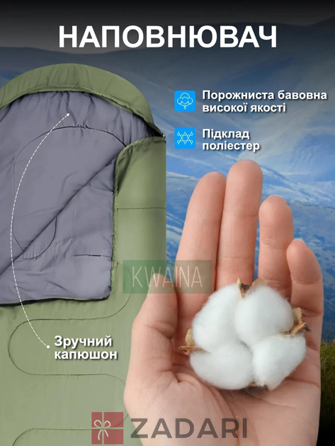 Утепленный спальный мешок в форме конверта водонепроницаемый 200x80см OPI01-FGH02
