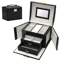 Шкатулка для хранения украшений, органайзер для драгоценностей, футляр для ювелирных изделий, сундук для бижутерии 17.5x13.5x12cm черная PX.2078Black