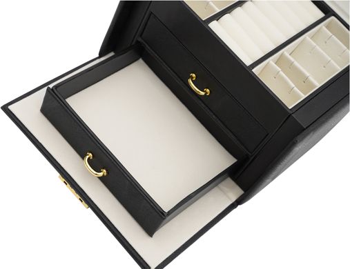 Скринька для зберігання прикрас, органайзер для коштовностей, футляр для ювелірних виробів, скриня для біжутерії 17.5x13.5x12cm чорна PX.2078Black