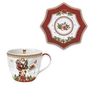 Чашка c блюдцем "Винтажный Дед Мороз" красный