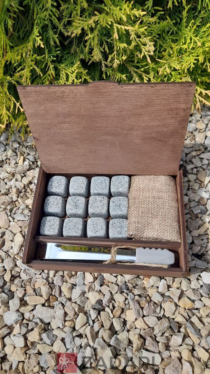Набор камней 20*20 мм 12 шт для охлаждения виски в деревянной коробке MarbleStone-Gray-12