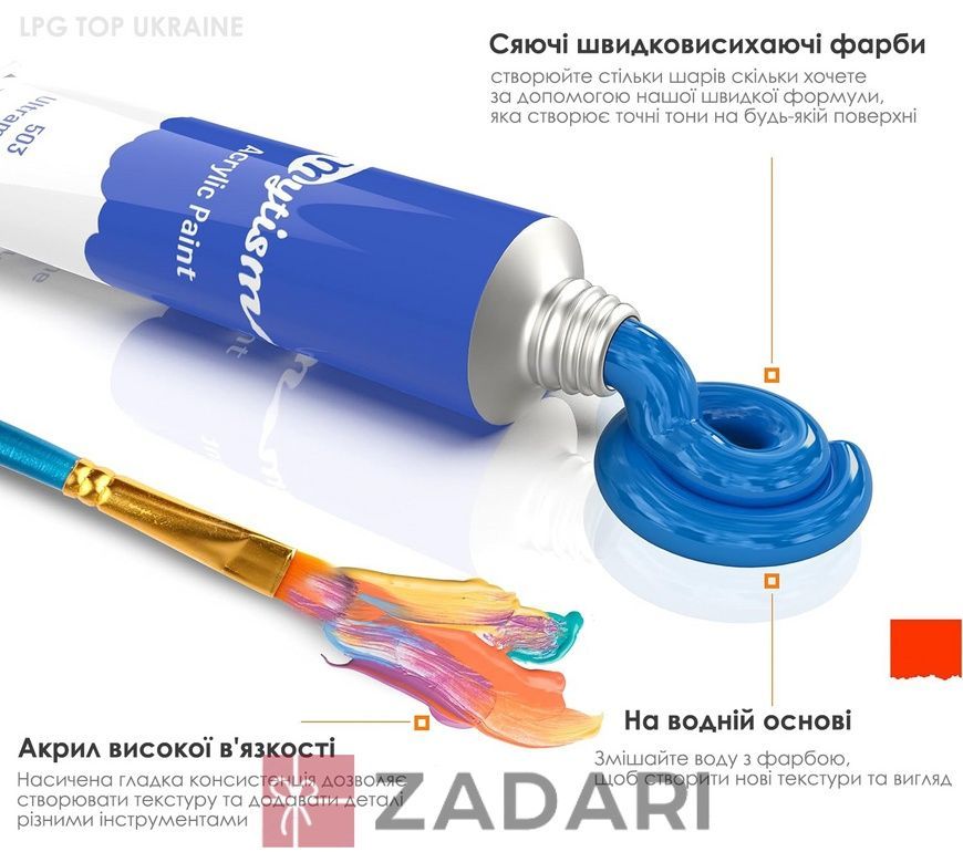 Набор акриловых красок 24 цвета, набор красок для рисования с холстом, 5 кисточек, палитра по 12мл в тюбиках