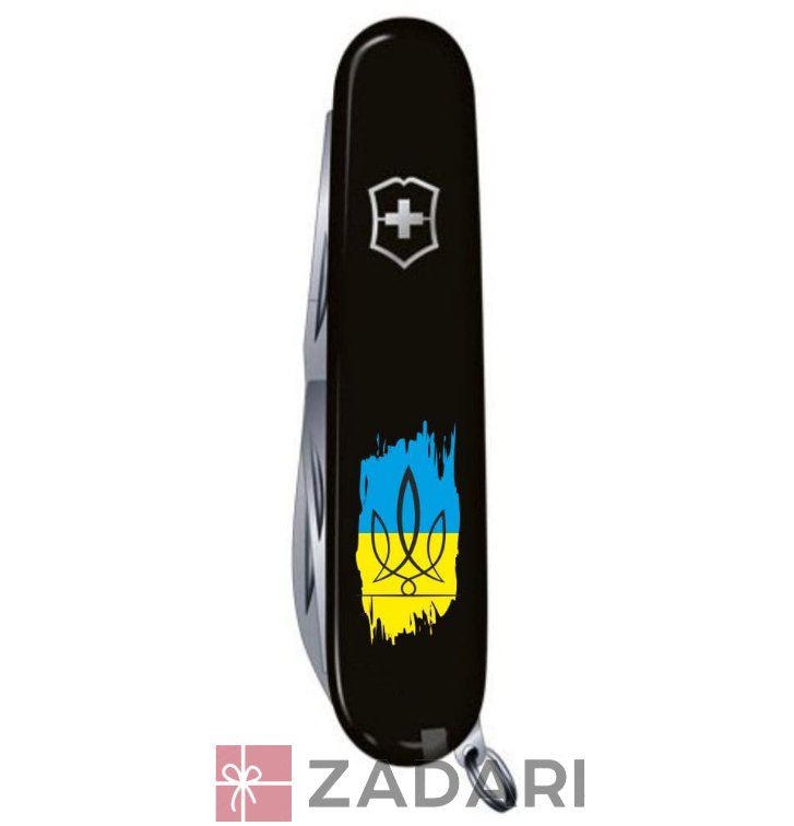 Складной нож Victorinox HUNTSMAN UKRAINE Тризуб фигурный на фоне флага 1.3713.3_T1026u