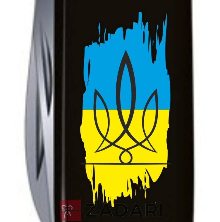 Складной нож Victorinox HUNTSMAN UKRAINE Тризуб фигурный на фоне флага 1.3713.3_T1026u