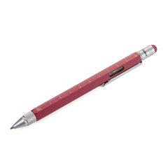 Ручка шариковая Construction со стилусом, линейкой, отверткой и уровнем красная
