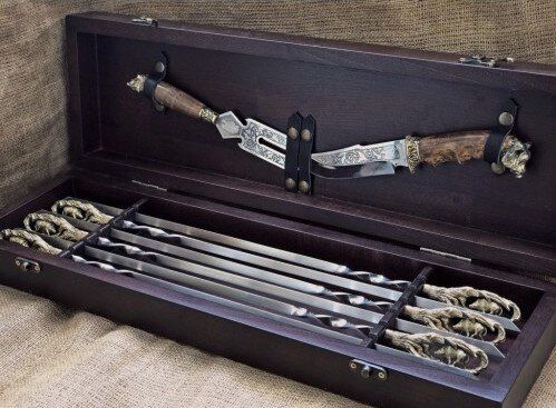 Элитный набор шампуров "Кабан" в кейсе с вилкой и ножом