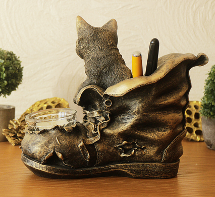 Подсвечник и карандаш кот в ботинке ПП701 бронза