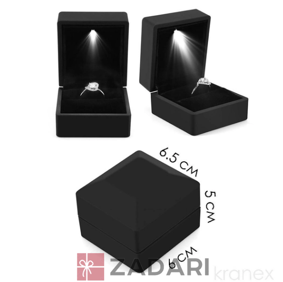 Футляр для кольца с подсветкой, коробочка с LED-подсветкой для украшений черная GH897-01