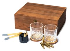 Набір для віскі в дерев'яній коробці (2 склянки, 2 підставки, кулі для охолодження 6 шт та щипці) 980043