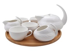 Чайный набор 7 пр, на бамбуковой подставке(чайник 1л. +4 чашка 200 мл.+сахарница+молочник)