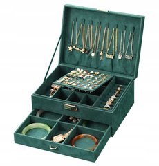 Скринька для прикрас, органайзер для коштовностей, футляр для ювелірних виробів та годинник зелений TR637-GR